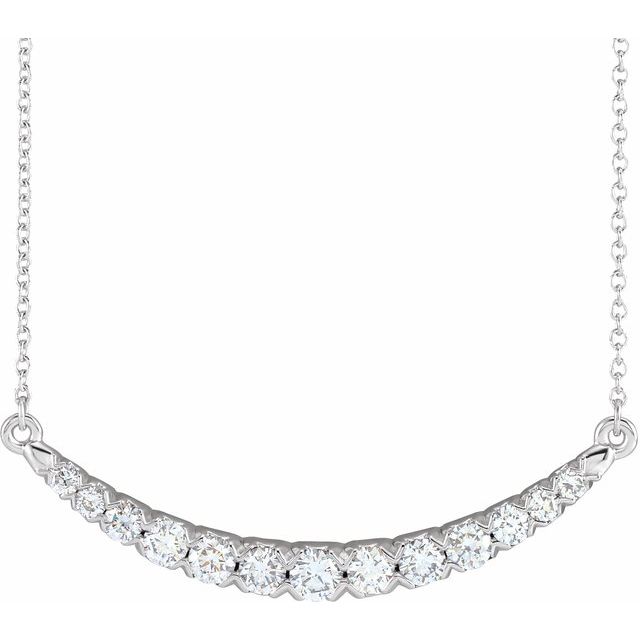 14K White 3/4 CTW Lab-Grown Diamond French-Set Bar 18 Necklace