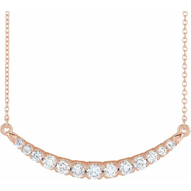 14K Rose 3/4 CTW Lab-Grown Diamond French-Set Bar 18" Necklace