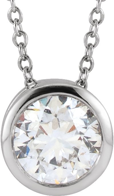 14K White 1 CT Lab-Grown Diamond Solitaire 16-18" Necklace