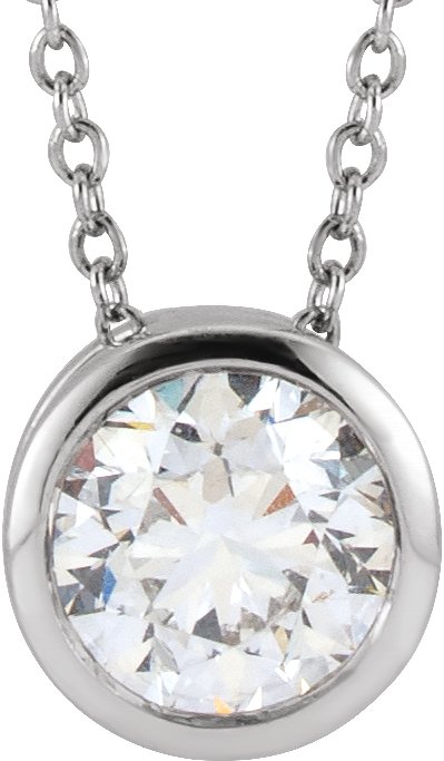 Bezel Set Round Diamond Solitaire Necklace Pendant, Gold Or