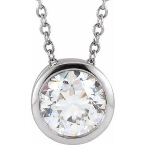 14K White 3/4 CT Lab-Grown Diamond Solitaire 16-18" Necklace
