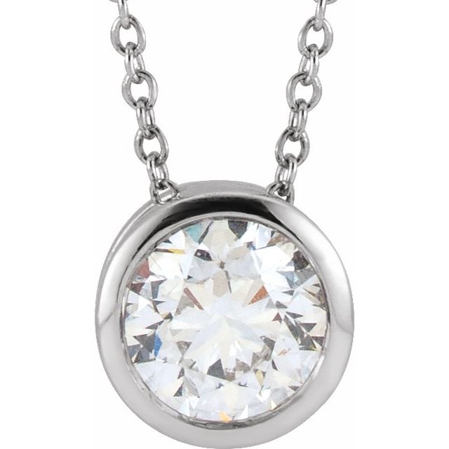 14K White 1/2 CT Lab-Grown Diamond Solitaire 16-18" Necklace