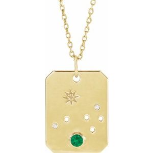 14K Yellow Natural Emerald & .01 Natural Diamond Aries Constellation 16-18" Necklace