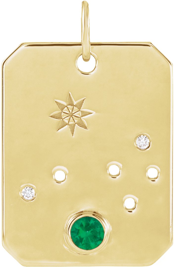 14K Yellow Natural Emerald & .01 CTW Natural Diamond Aries Constellation Pendant