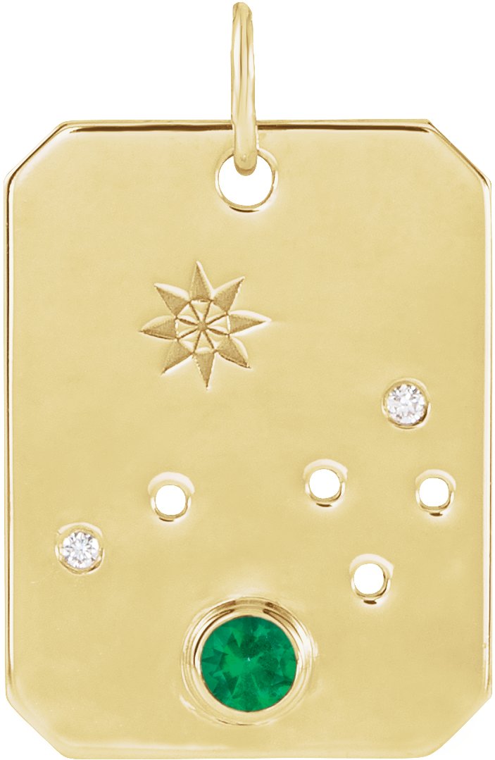 14K Yellow Natural Emerald and .0075 CTW Natural Diamond Aries Zodiac Constellation Pendant Ref 17891250