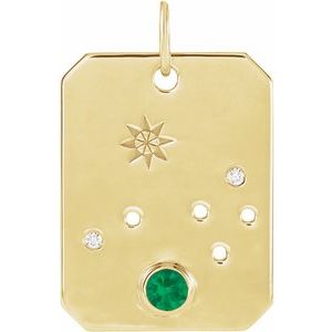14K Yellow Natural Emerald & .01 CTW Natural Diamond Aries Constellation Pendant