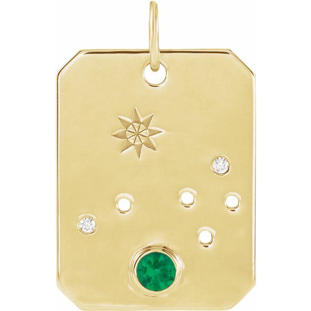 14K Yellow Natural Emerald & .0075 CTW Natural Diamond Aries Zodiac Constellation Pendant