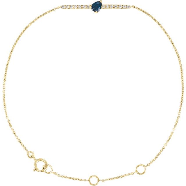 14K Yellow Pear Natural Blue Sapphire & .07 CTW Natural Diamond Bar 6 1/2-7 1/2" Bracelet