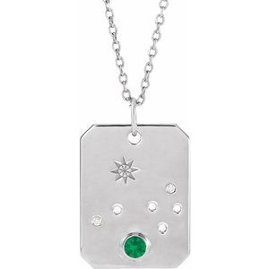 Sterling Silver Natural Emerald & .01 Natural Diamond Aries Constellation 16-18" Necklace