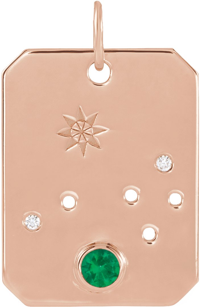 14K Rose Natural Emerald and .0075 CTW Natural Diamond Aries Zodiac Constellation Pendant Ref 17891251