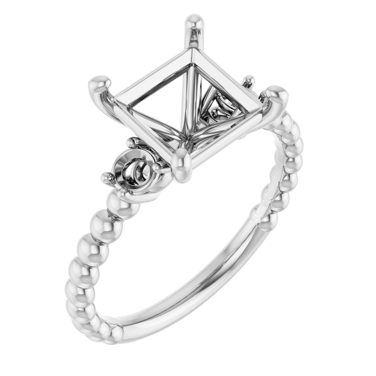 Three-Stone Beaded Engagement Ring