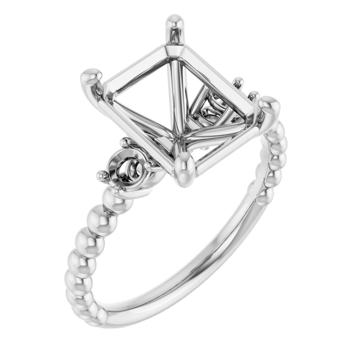 Three-Stone Beaded Engagement Ring