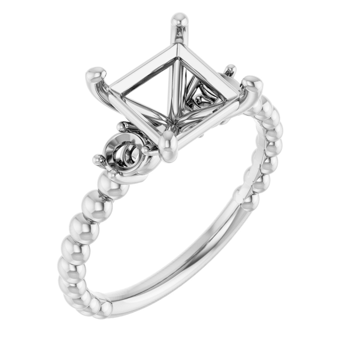 Three-Stone Beaded Engagement Ring