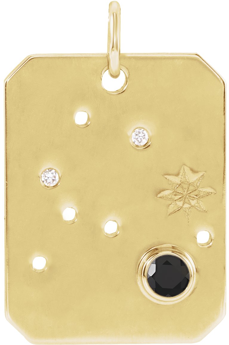 14K Yellow Natural Black Spinel and .0075 CTW Natural Diamond Aquarius Zodiac Constellation Pendant Ref 17891083