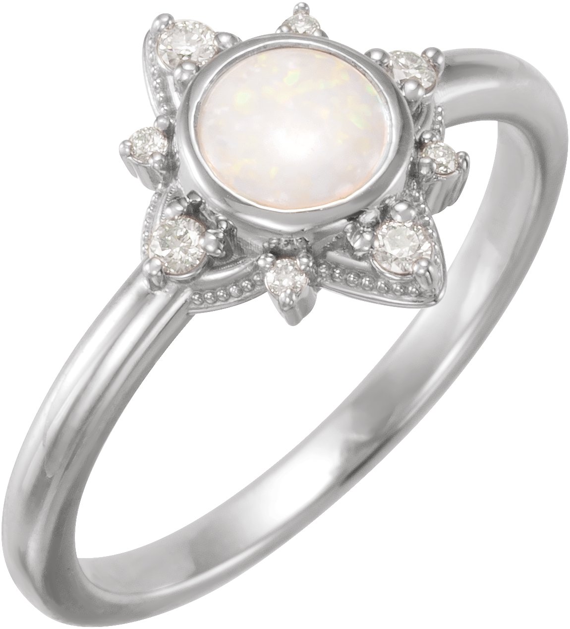 Natural White Opal & 1/10 CTW Natural Diamond Halo-Style Ring