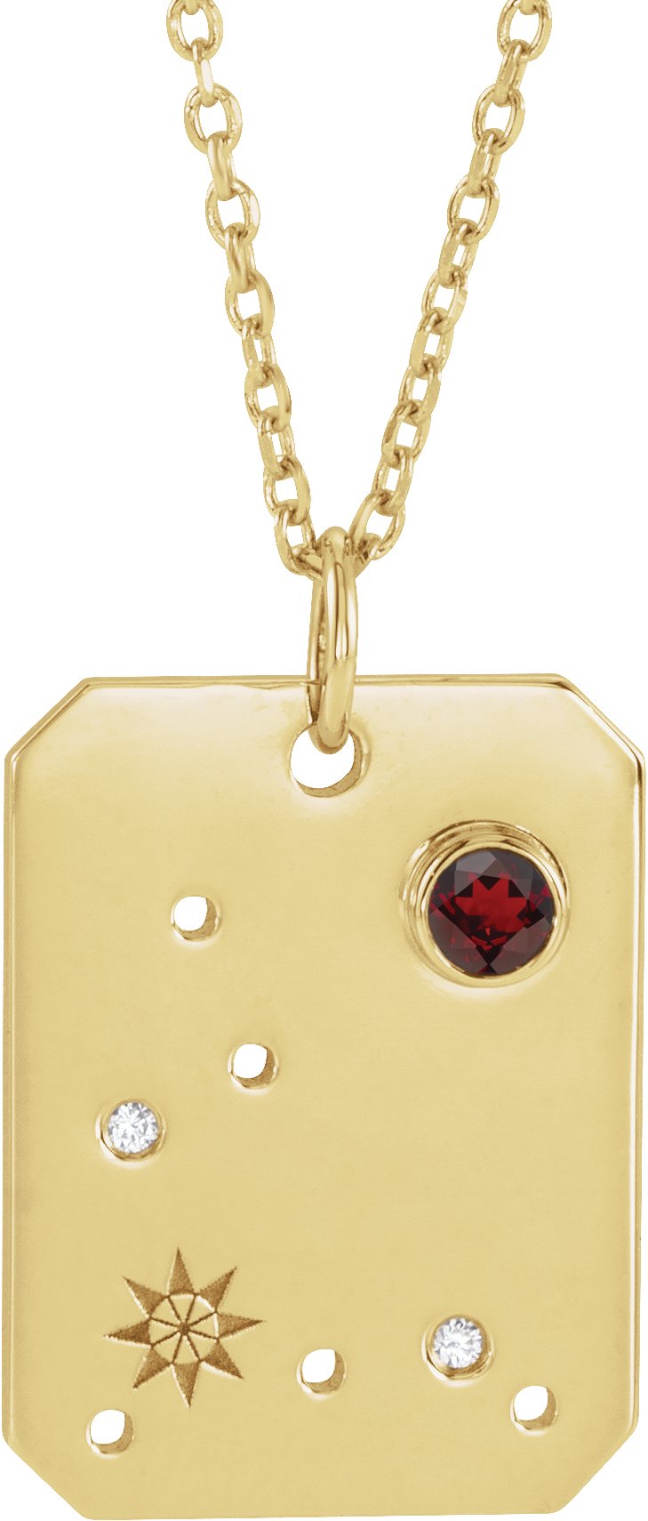 14K Yellow Natural Mozambique Garnet and .0075 CTW Natural Diamond Pisces Zodiac Constellation 16 to 18 inch Necklace Ref 17891235