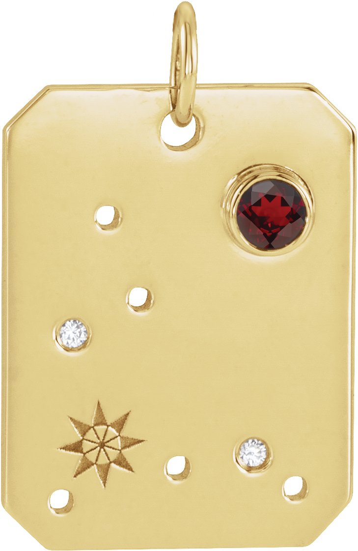 14K Yellow Natural Mozambique Garnet and .0075 CTW Natural Diamond Pisces Zodiac Constellation Pendant Ref 17891261