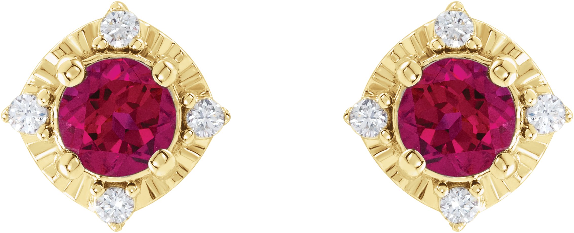 14K Yellow Lab-Grown Ruby & .08 CTW Natural Diamond Halo-Style Earrings