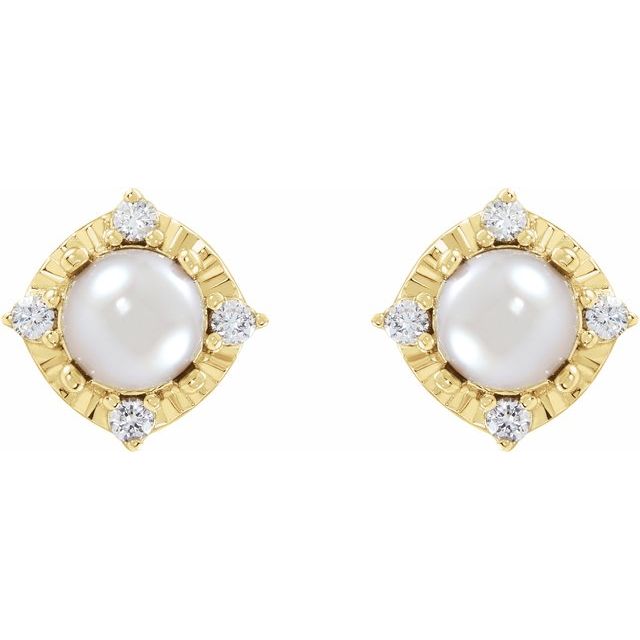 14K Yellow Cultured Freshwater Pearl & .08 CTW Natural Diamond Halo-Style Earrings