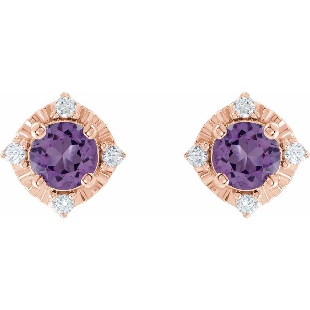 14K Rose Natural Amethyst & .08 CTW Natural Diamond Halo-Style Earrings