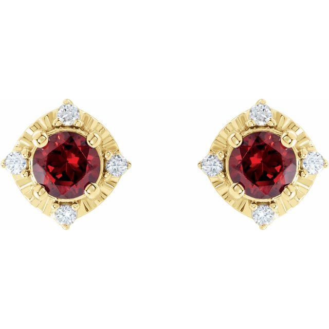 14K Yellow Natural Mozambique Garnet & .08 CTW Natural Diamond Halo-Style Earrings