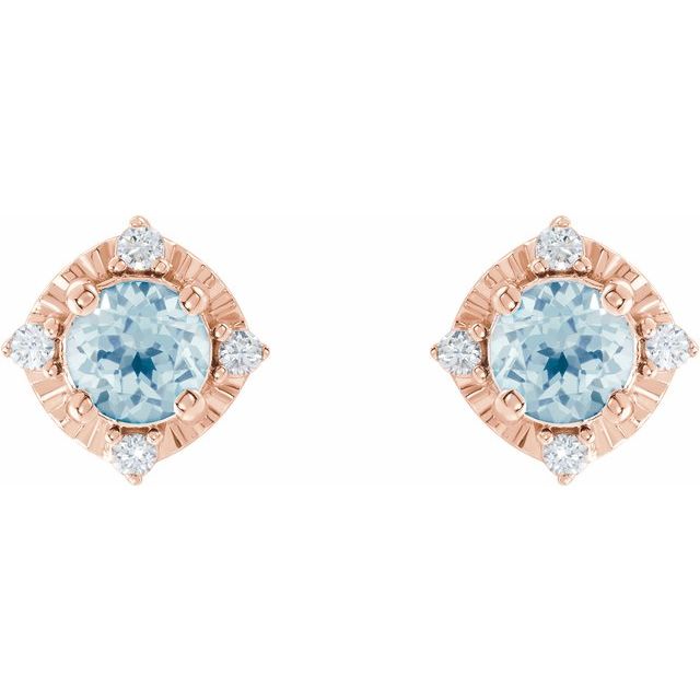 14K Rose Natural Sky Blue Topaz & .08 CTW Natural Diamond Halo-Style Earrings