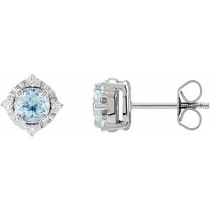 Sterling Silver Natural Sky Blue Topaz & .08 CTW Natural Diamond Halo-Style Earrings