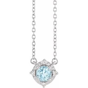 Sterling Silver Natural Sky Blue Topaz & .04 CTW Natural Diamond Halo-Style 18" Necklace