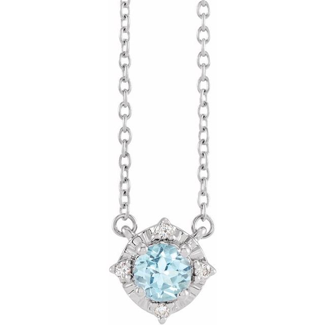 14K White Natural Sky Blue Topaz & .04 CTW Natural Diamond Halo-Style 18" Necklace