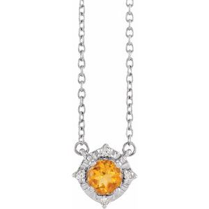 Sterling Silver Natural Citrine & .04 CTW Natural Diamond Halo-Style 18" Necklace