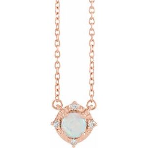 14K Rose Lab-Grown White Opal & .04 CTW Natural Diamond Halo-Style 18" Necklace