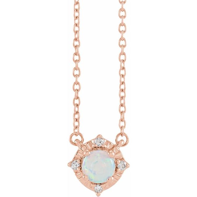 14K Rose Lab-Grown White Opal & .04 CTW Natural Diamond Halo-Style 18 Necklace