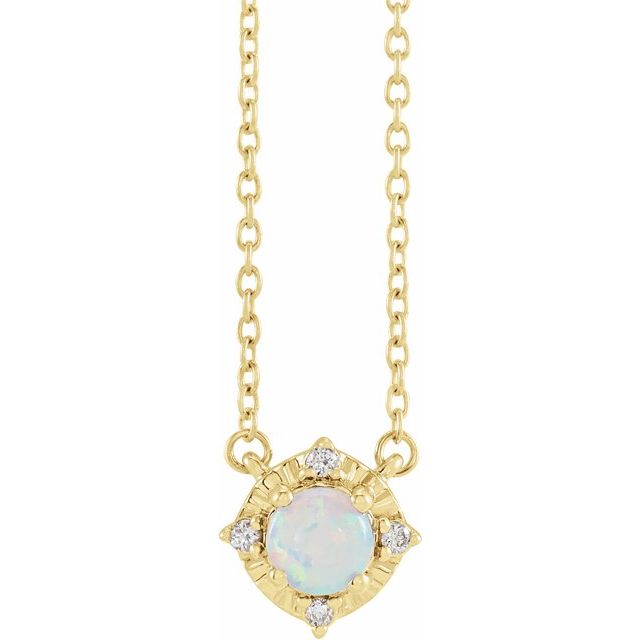 14K Yellow Lab-Grown White Opal & .04 CTW Natural Diamond Halo-Style 18 Necklace