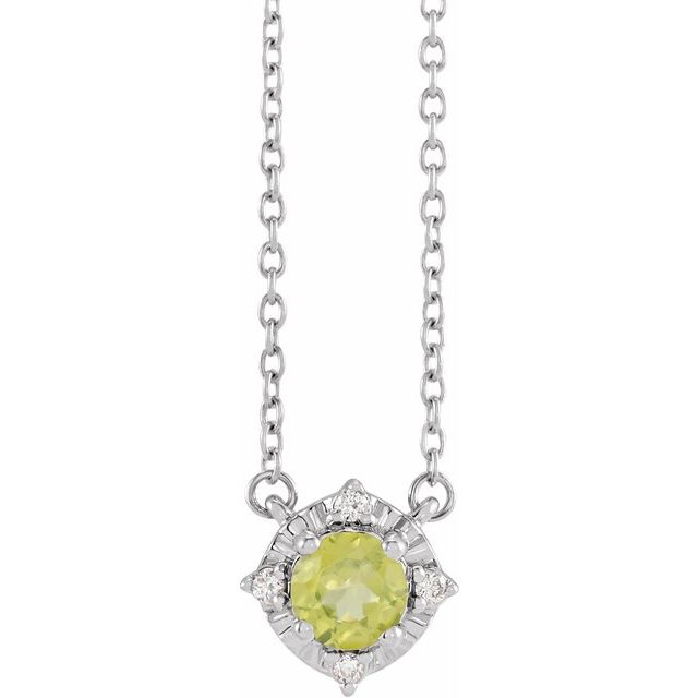 14K White Natural Peridot & .04 CTW Natural Diamond Halo-Style 18 Necklace
