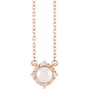 14K Rose Cultured White Freshwater Pearl & .04 CTW Natural Diamond Halo-Style 18" Necklace