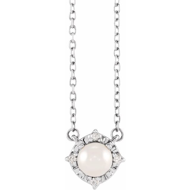 Sterling Silver Cultured Freshwater Pearl & .04 CTW Natural Diamond Halo-Style 18 Necklace