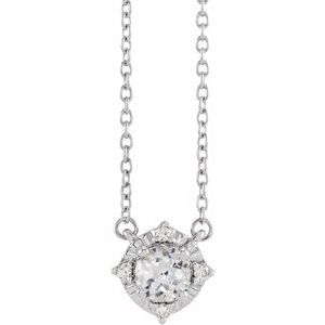 14K White Lab-Grown White Sapphire & .04 CTW Natural Diamond Halo-Style 18" Necklace