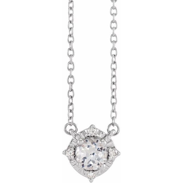 Sterling Silver Lab-Grown White Sapphire & .04 CTW Natural Diamond Halo-Style 18 Necklace