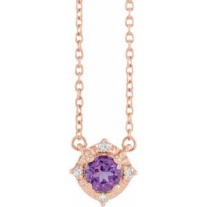 14K Rose Natural Amethyst & .04 CTW Natural Diamond Halo-Style 18" Necklace