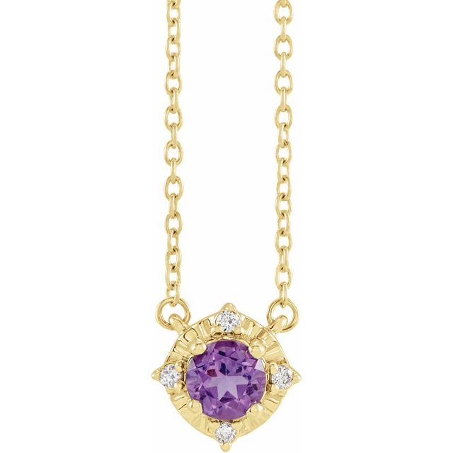 14K Yellow Natural Amethyst & .04 CTW Natural Diamond Halo-Style 18 Necklace