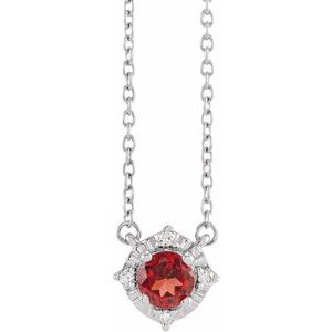 Sterling Silver Natural Mozambique Garnet & .04 CTW Natural Diamond Halo-Style 18" Necklace