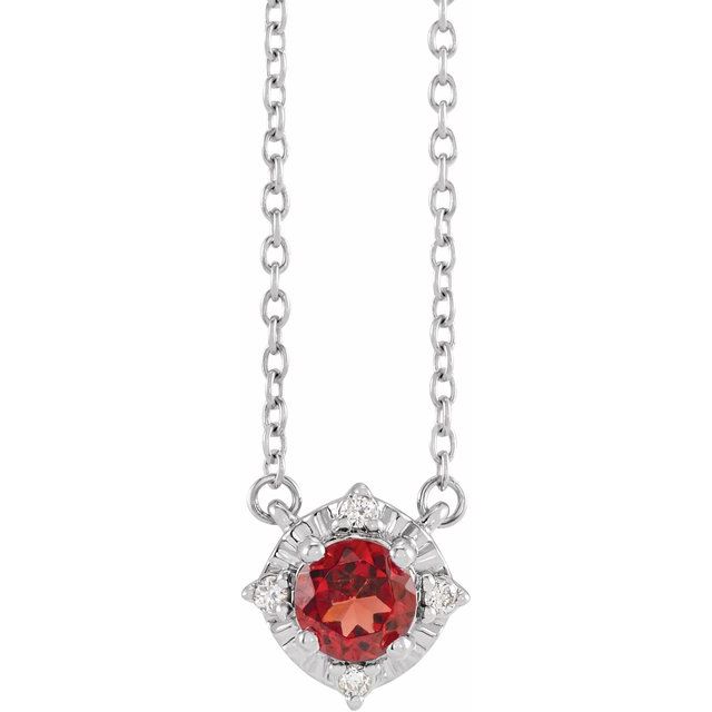 Sterling Silver Natural Mozambique Garnet & .04 CTW Natural Diamond Halo-Style 18 Necklace