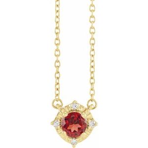 14K Yellow Natural Mozambique Garnet & .04 CTW Natural Diamond Halo-Style 18" Necklace