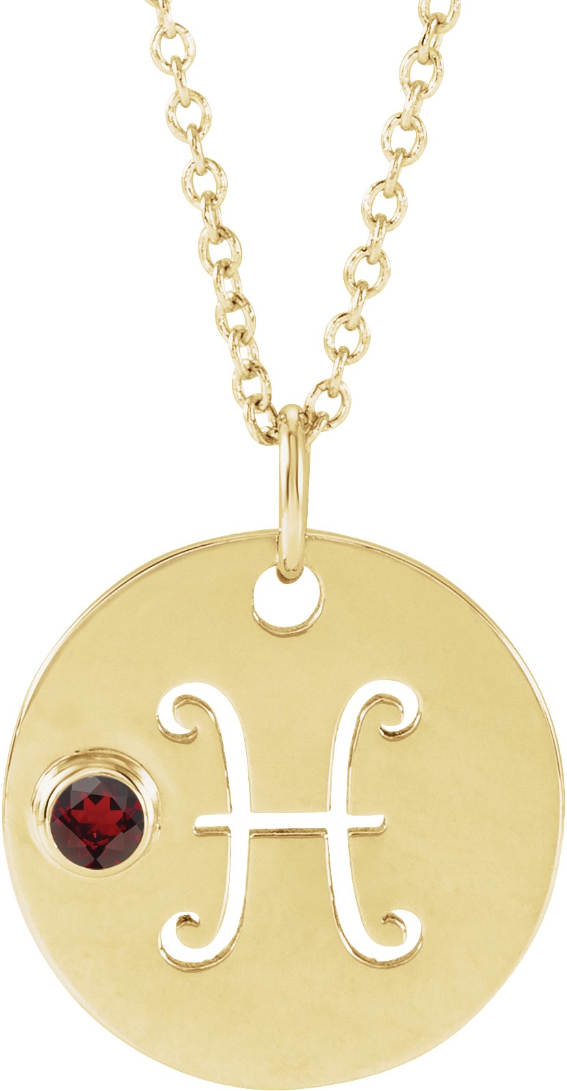 14K Yellow Natural Mozambique Garnet Pisces Zodiac 16-18" Necklace