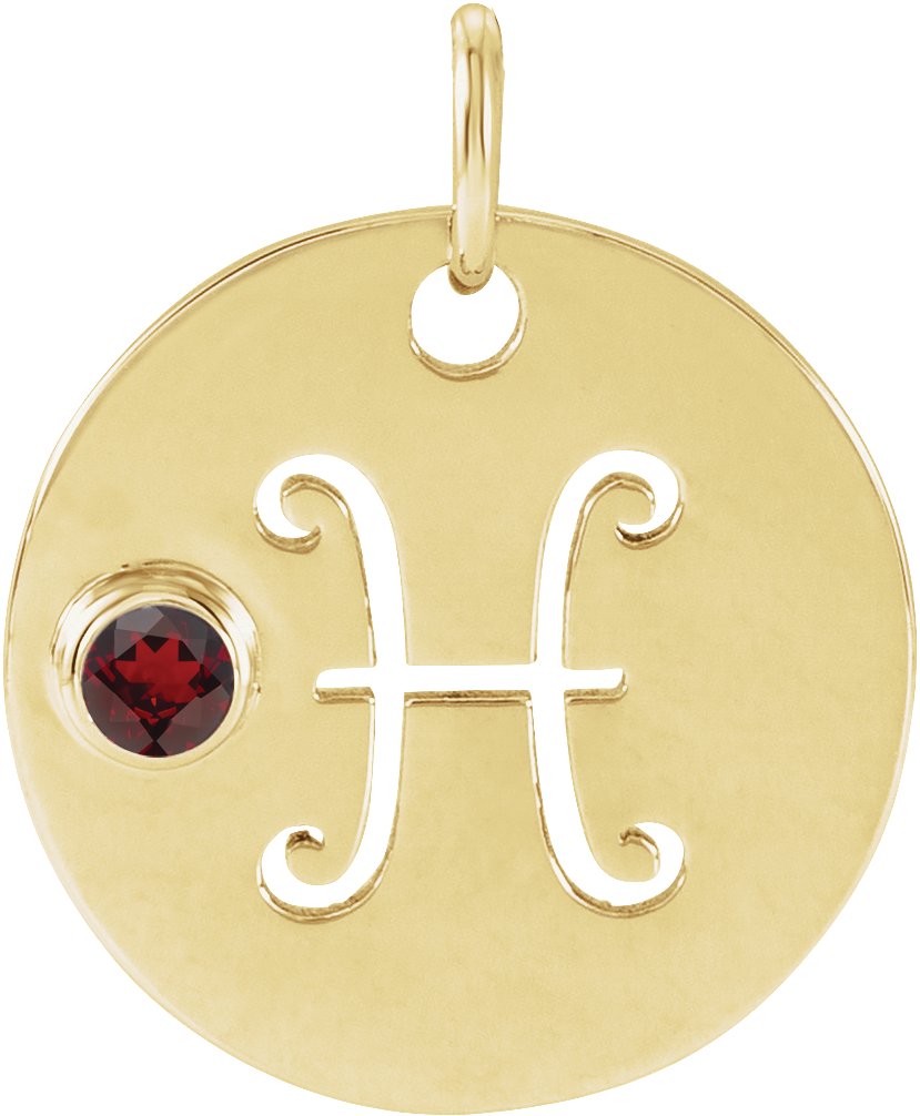 14K Yellow Natural Mozambique Garnet Pisces Zodiac Pendant Ref 17886471