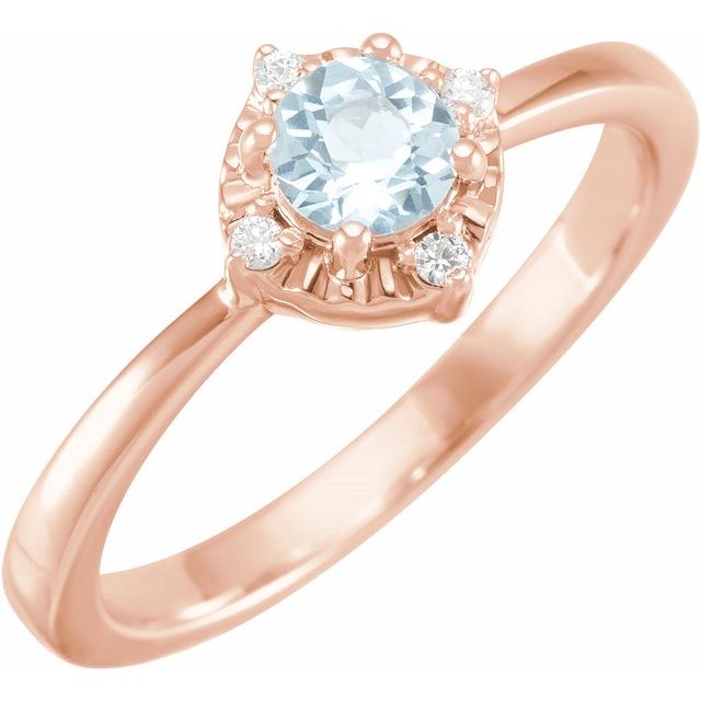 14K Rose Natural Sky Blue Topaz & .04 CTW Natural Diamond Halo-Style Ring