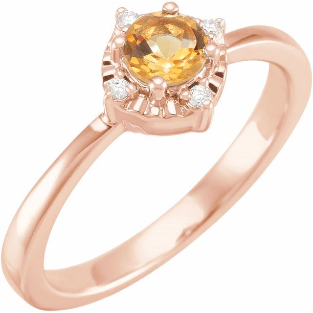 14K Rose Natural Citrine & .04 CTW Natural Diamond Halo-Style Ring