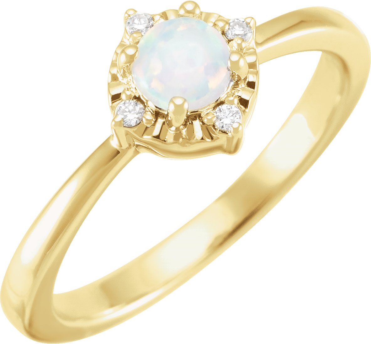 14K Yellow Lab Grown White Opal and .04 CTW Natural Diamond Halo Style Ring Ref 17920189