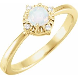 14K Yellow Lab-Grown White Opal & .04 CTW Natural Diamond Halo-Style Ring 