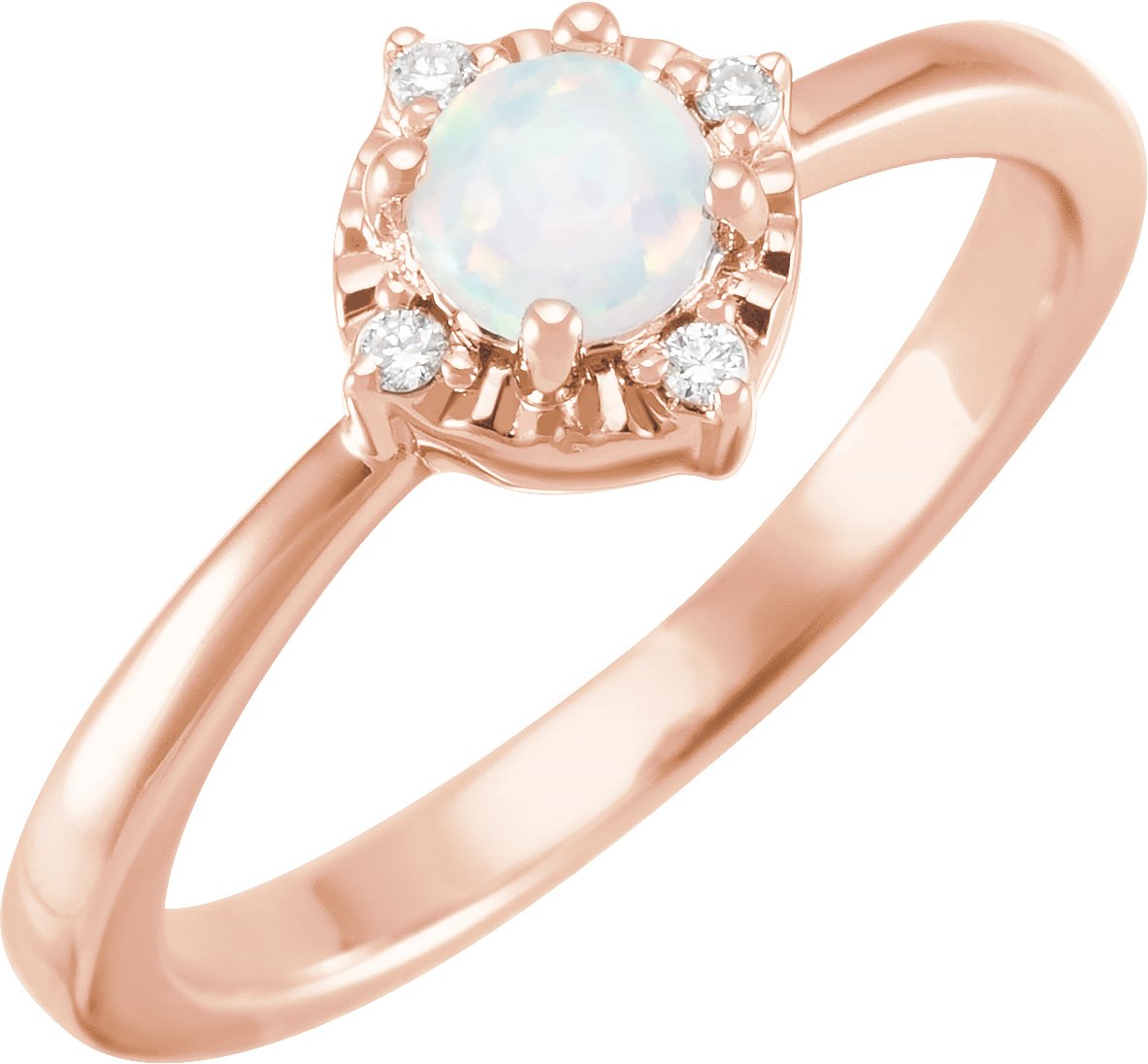 14K Rose Lab Grown White Opal and .04 CTW Natural Diamond Halo Style Ring Ref 17920191